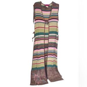 CHRISTIAN LACROIX Vintage ‘80s Knit Long Vest Cardigan Boho Multi Color Stripes